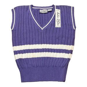 Vintage Andrew St John Medium Women’s Sweater Vest Knit Purple Stripe Golf NWT